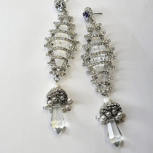 Bridal Clear Fashion Chandelier Drop Earrings Statement Earrings - Picture 2 of 11